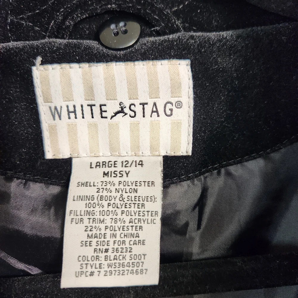 Vintage White Stag Black Quilted Women's Jacket Size L.  #G08